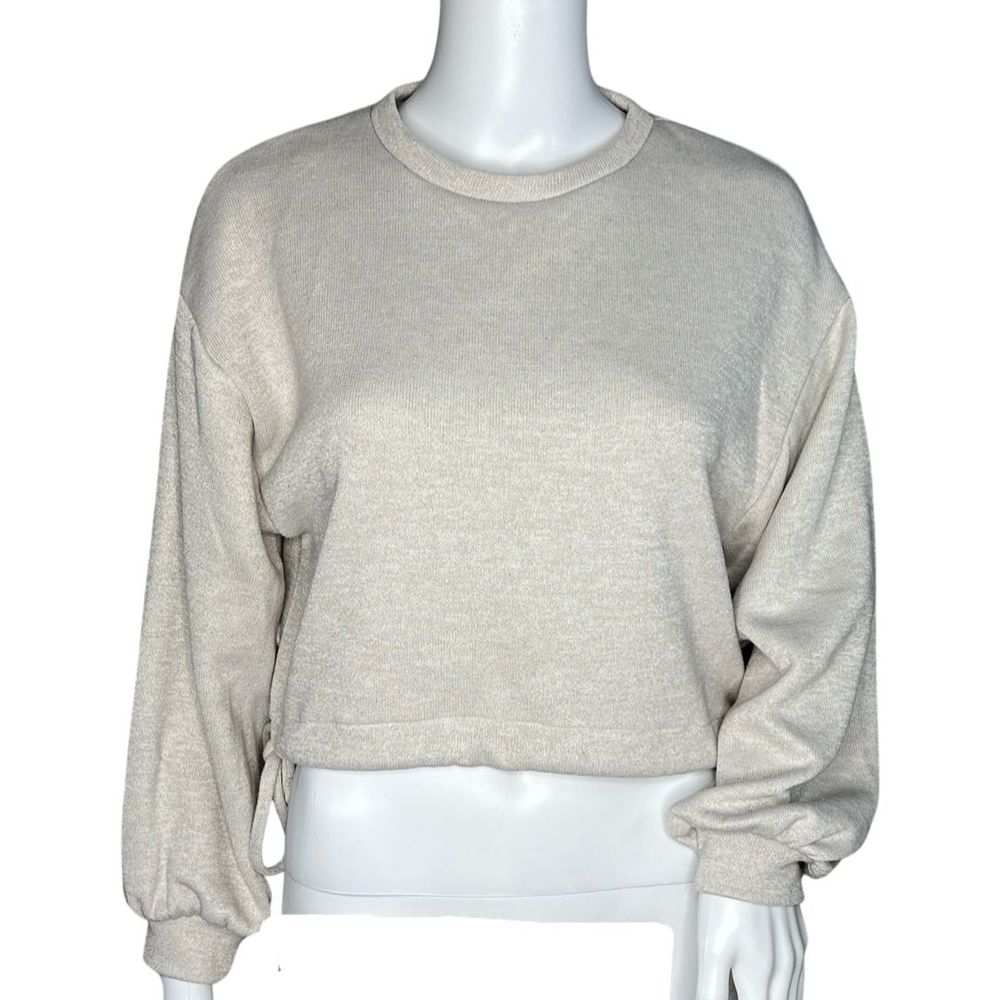 Zara Sweater‎ Womens Small Beige Cropped Drop Shoulder Cozy Comfy Casual Lounge